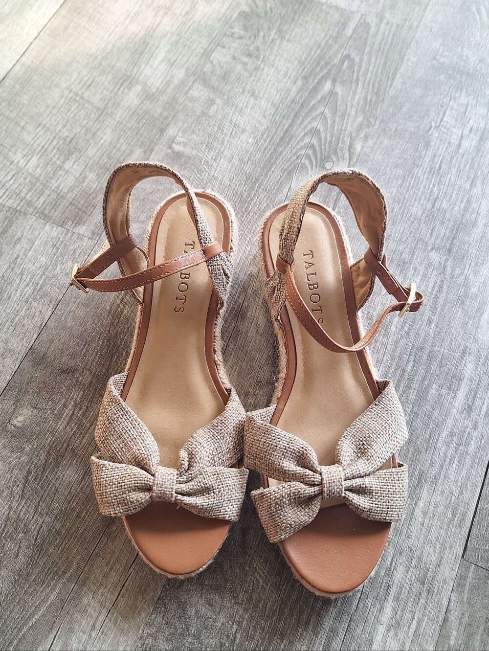 Talbots Beige Bow Wedge Linen Espadrille Sandals Women's 5.5
